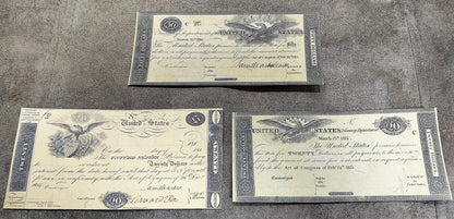 US 20 Dollar 1814 and 1815 Treasury Notes historical War of 1812 paper money front