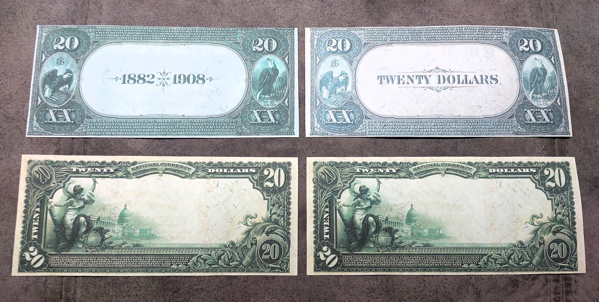 US 20 Dollar National Bank notes 1882-1927 Date Back reverse side view