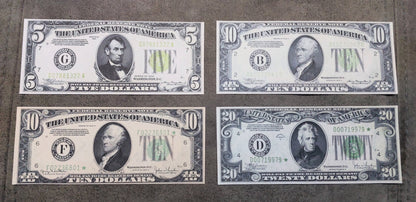 US 5 Dollar Lincoln and 10 Dollar Hamilton 1934 Series Federal Reserve Notes including star note variety front