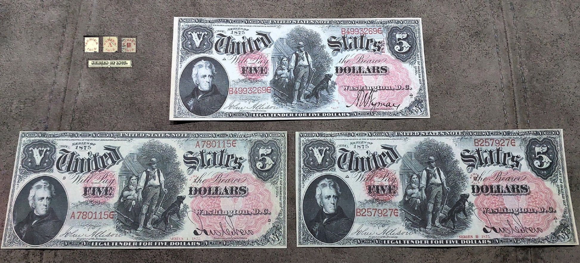 US 5 Dollar 1875 Series Legal Tender Jackson historical paper money front