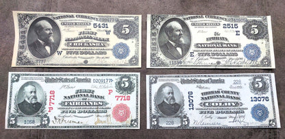 US 5 Dollar National Bank notes 1882-1927 Red Seal, Blue Seal & Type B front