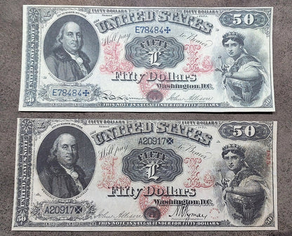 US 50 Dollar 1874 and 1875 Legal Tender historical notes front