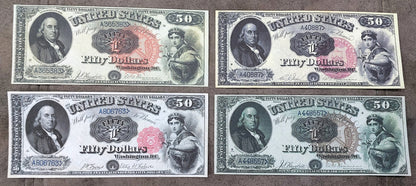 US 50 Dollar 1880 Legal Tender Benjamin Franklin historical currency notes with red and brown seals front
