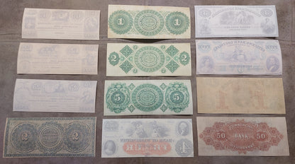 Rare US obsolete currency notes 1838-1867 set C - reverse side view