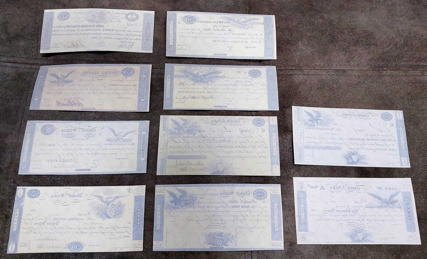 Rare US Treasury Notes 1812-1815 War of 1812 era historical collection set - reverse side view