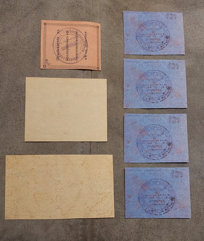 Reverse angles of the Yenakiieve and Food and Culture cooperative paper money issues. Exhibits clean plate impressions and traditional numismatic document paper fibers essential for archival reference.